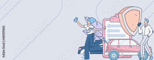 Buy insurance for car flat character vector concept operation illustration
