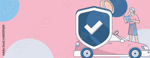 Buy insurance for car flat character vector concept operation illustration

