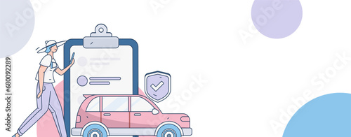 Buy insurance for car flat character vector concept operation illustration
