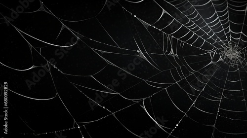 white cobweb on a black background in the dark. © Yahor Shylau 