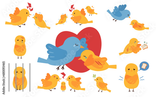 児童虐待と保護をイメージした鳥のイラストセット