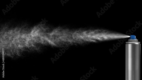 close side shot of spray blast on black background, fountain of vaporized foam particles. stabilized locked shot, alpha channel of spray included photo
