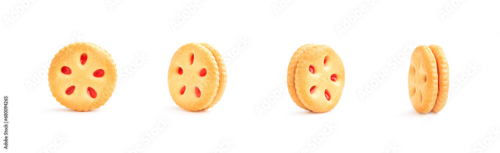 Cookies biscuit with strawberry cream isolated on white background, Sandwich Cookies Cookies biscuit with strawberry cream isolated on white background, Sandwich Cookies