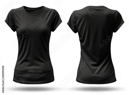 plain black women t-shirt with front and back view, mockup template design isolated on transparent background. generative ai