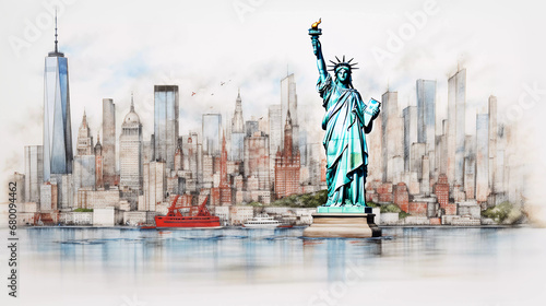 Drawing of New York with landmark and popular for tourist attractions © Johannes