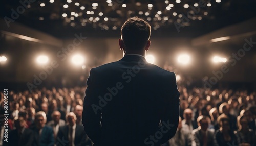 businessman standing comfortably in front of the audience. a male conference speaker photo