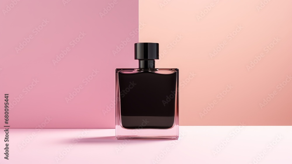 bottle with perfume on a pink background. bottle with perfume on a pink background.