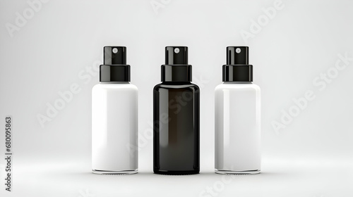 minimalist, mini trendy cosmetic bottle mockup, black, clear monochrome background, generative ai
