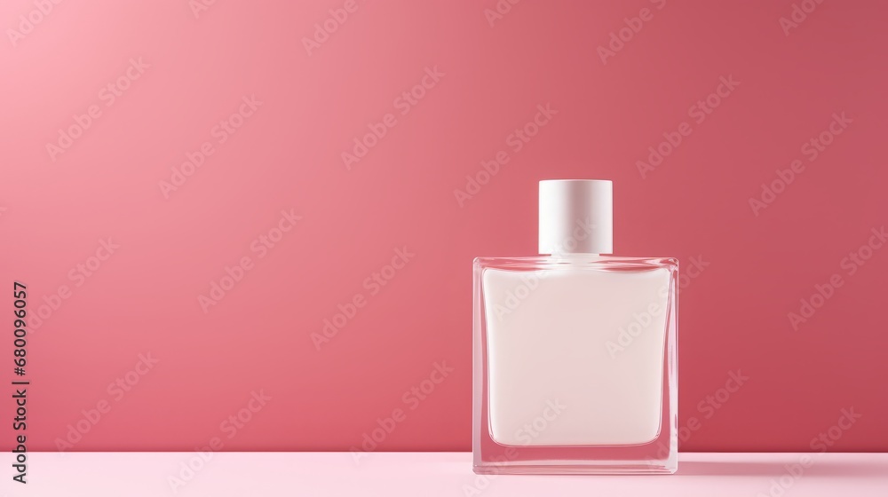 bottle with perfume on a pink background. bottle with perfume on a pink background.