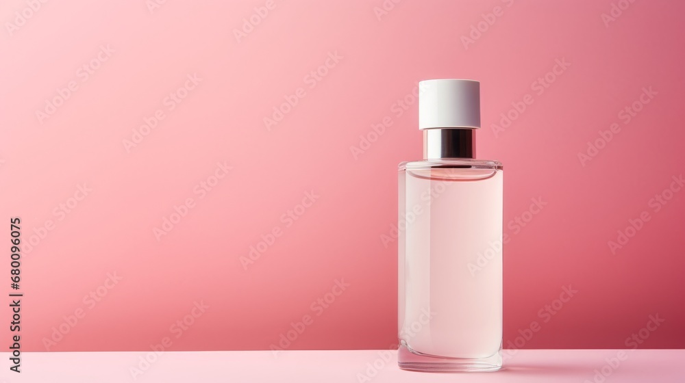 bottle with perfume on a pink background. bottle with perfume on a pink background.