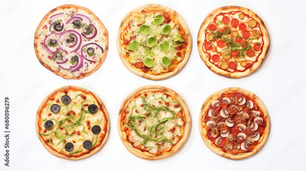 different pizzas set on a bright background. different pizzas set on a bright background.