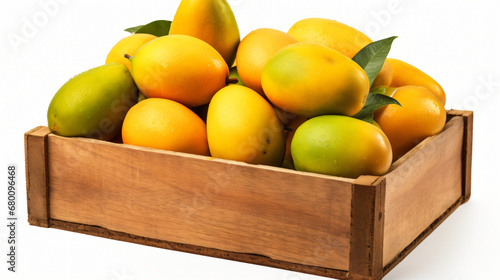 Angled view of a crate of mangoes fruit