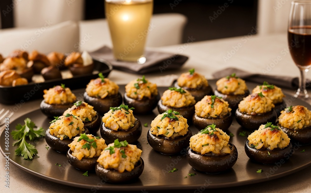 Delicious stuffed mushrooms, National Stuffed Mushroom day concept Delicious stuffed mushrooms, National Stuffed Mushroom day concept