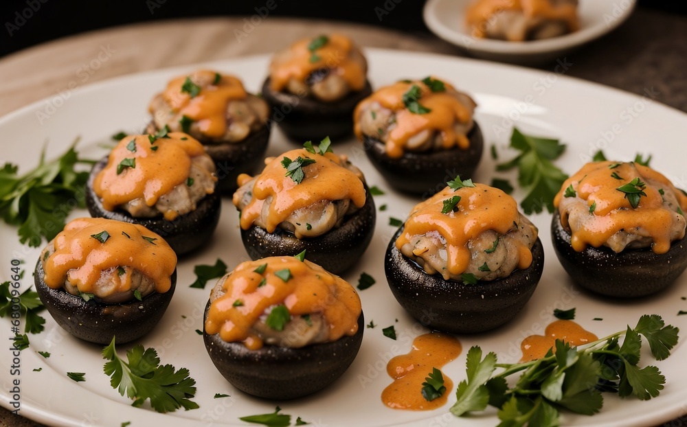 Delicious stuffed mushrooms, National Stuffed Mushroom day concept Delicious stuffed mushrooms, National Stuffed Mushroom day concept