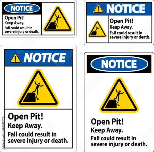 Notice Sign Open Pit Keep Away Fall Could Result In Severe Injury Or Death