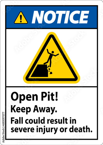 Notice Sign Open Pit Keep Away Fall Could Result In Severe Injury Or Death