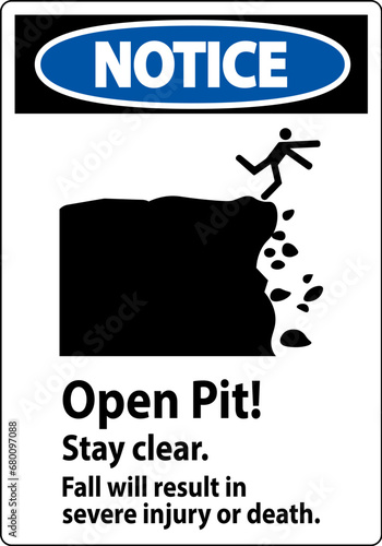 Notice Sign Open Pit Stay Clear Fall Will Result In Severe Injury Or Death