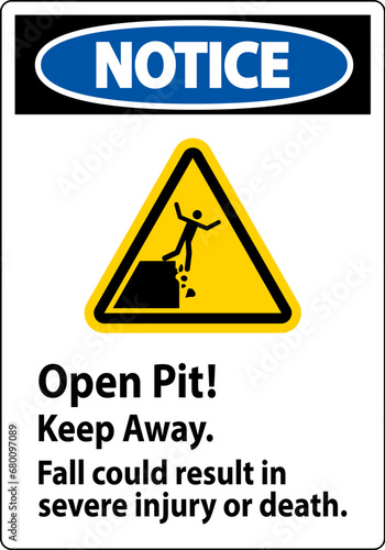 Notice Sign Open Pit Keep Away Fall Could Result In Severe Injury Or Death