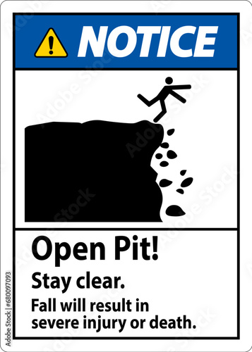 Notice Sign Open Pit Stay Clear Fall Will Result In Severe Injury Or Death