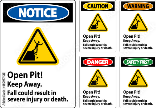 Danger Sign Open Pit Keep Away Fall Could Result In Severe Injury Or Death
