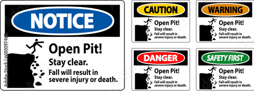Danger Sign Open Pit Stay Clear Fall Will Result In Severe Injury Or Death