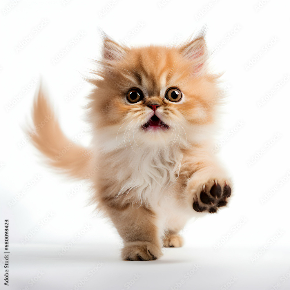 Persian cat walking on white isolated background, generative ai