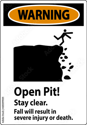Warning Sign Open Pit Stay Clear Fall Will Result In Severe Injury Or Death