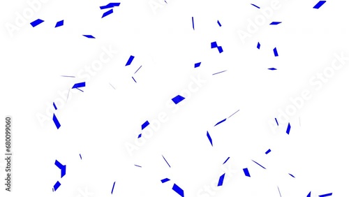 Confetti shots Blue confetti falling on white background with alpha matte