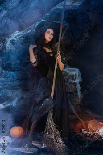 Canvastavla A portrait of a young sexy witch with outside