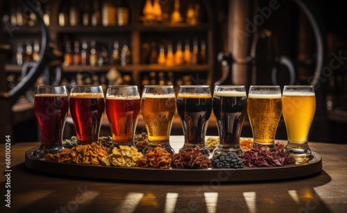 glass with beers in row