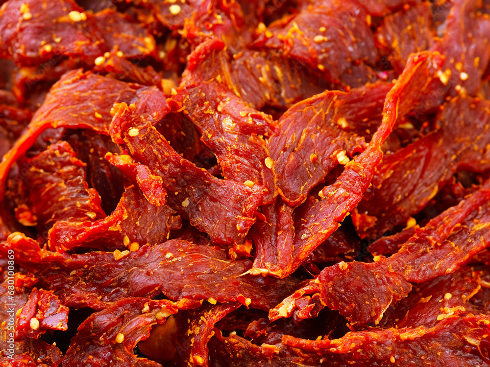 close up dry dried beef slices