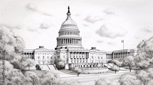 Drawing of Washington with landmark and popular for tourist attractions photo