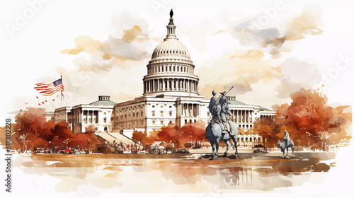 Drawing of Washington with landmark and popular for tourist attractions