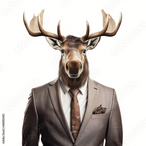 Front view of an moose animal in a suit. © Cedar