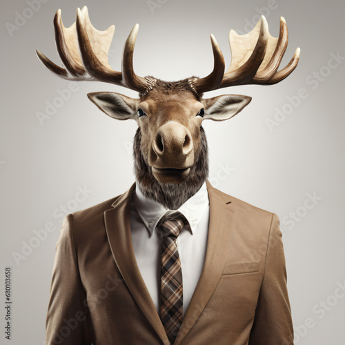 Front view of an moose animal in a suit.