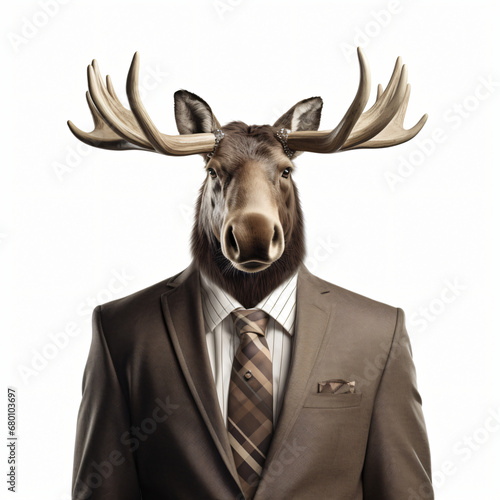 Front view of an moose animal in a suit. © Cedar