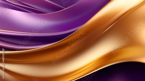 Wavy Golden and Purple Metallic 3D Background.