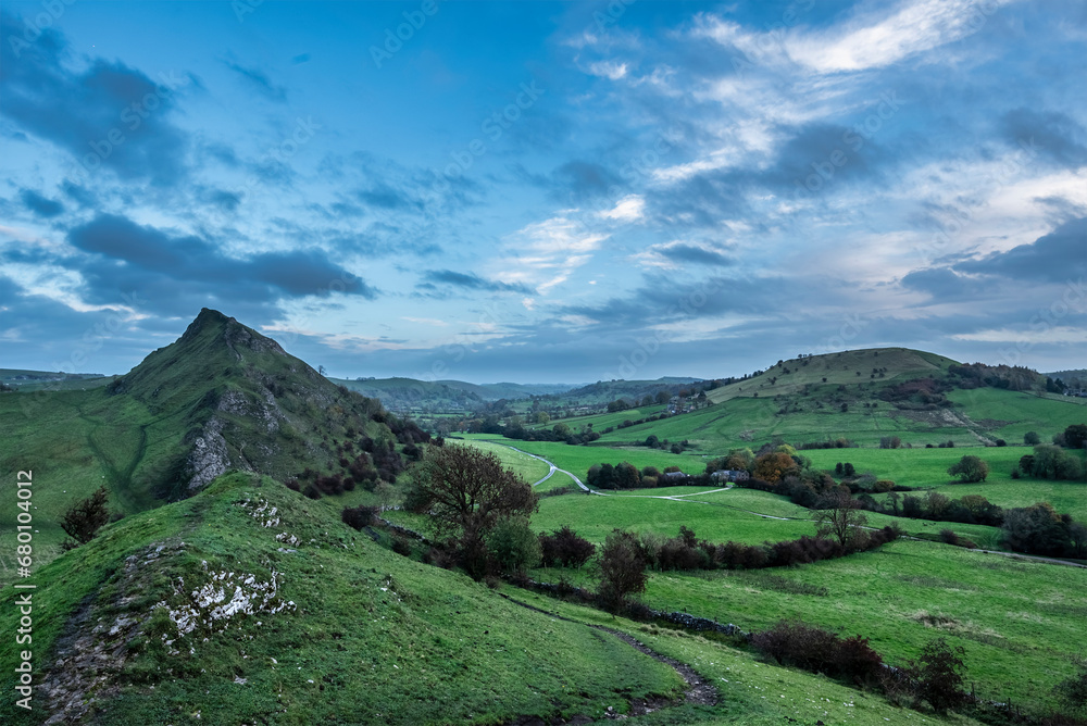 Beautiful landscape image of Parkhouse Hil viewed from Chrome Hill in Peak District National Park in early Autumn