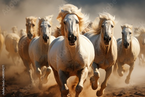 white horses  running  © nataliya_ua