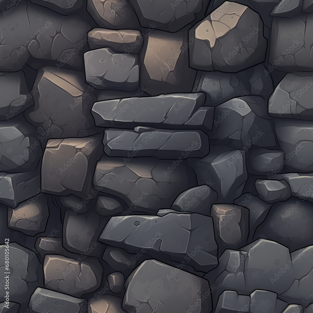 Seamless stone wall texture, 2D game stone texture, cartoon seamless