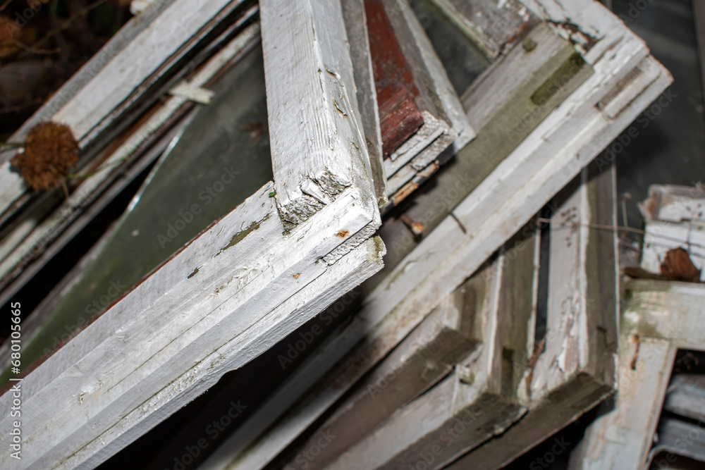 Pile of a old broken used windows Pile of a old broken used windows
