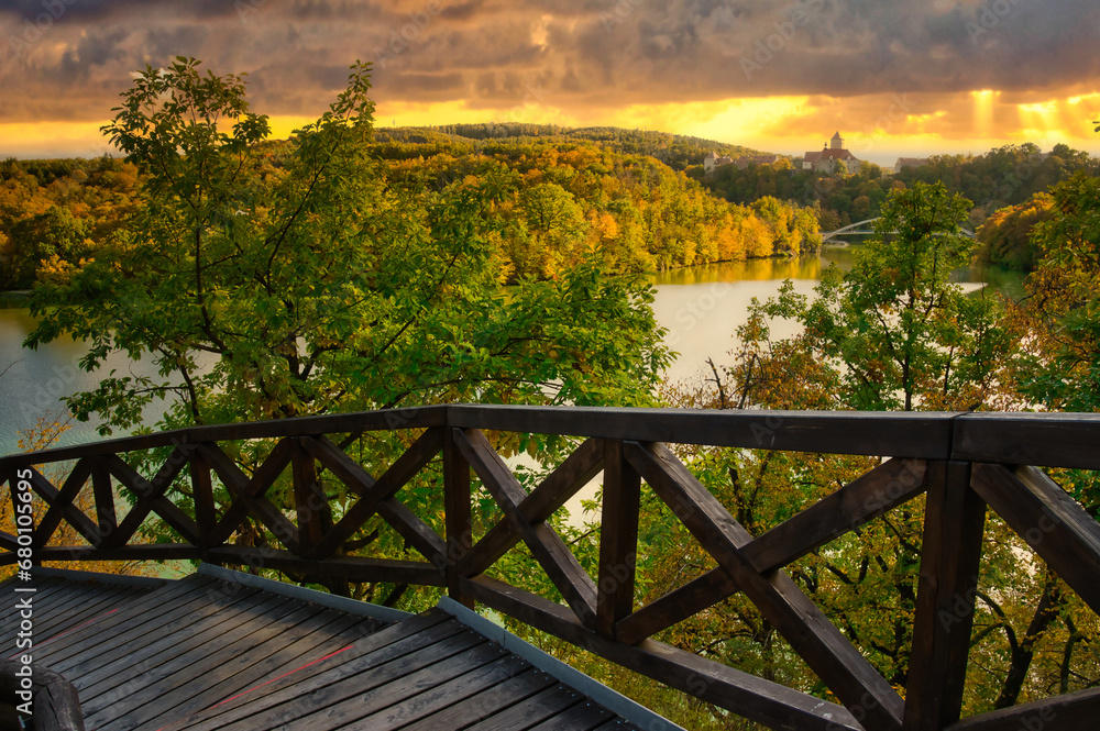 Obraz na płótnie Brno Dam - Czech Republic. Beautiful Czech landscape with forests, lake and blue sky. Recreational area for sports and entertainment. w salonie