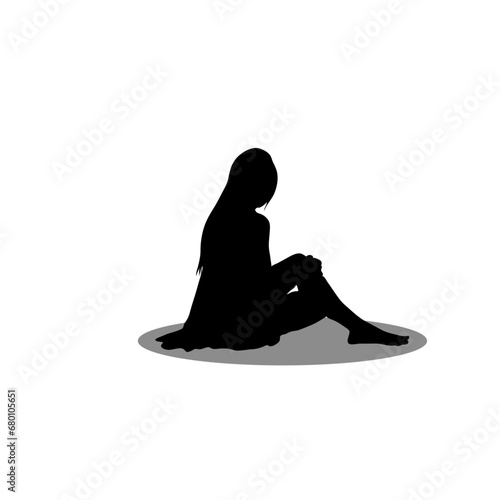Girl sitting silhouette stock vector illustration