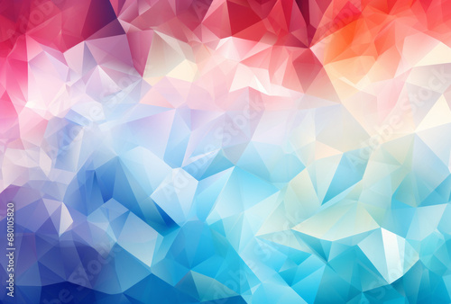 a vibrant, abstract geometric background consisting of a myriad of polygons in varying shades of blue, pink, and red, creating a visually appealing gradient effect