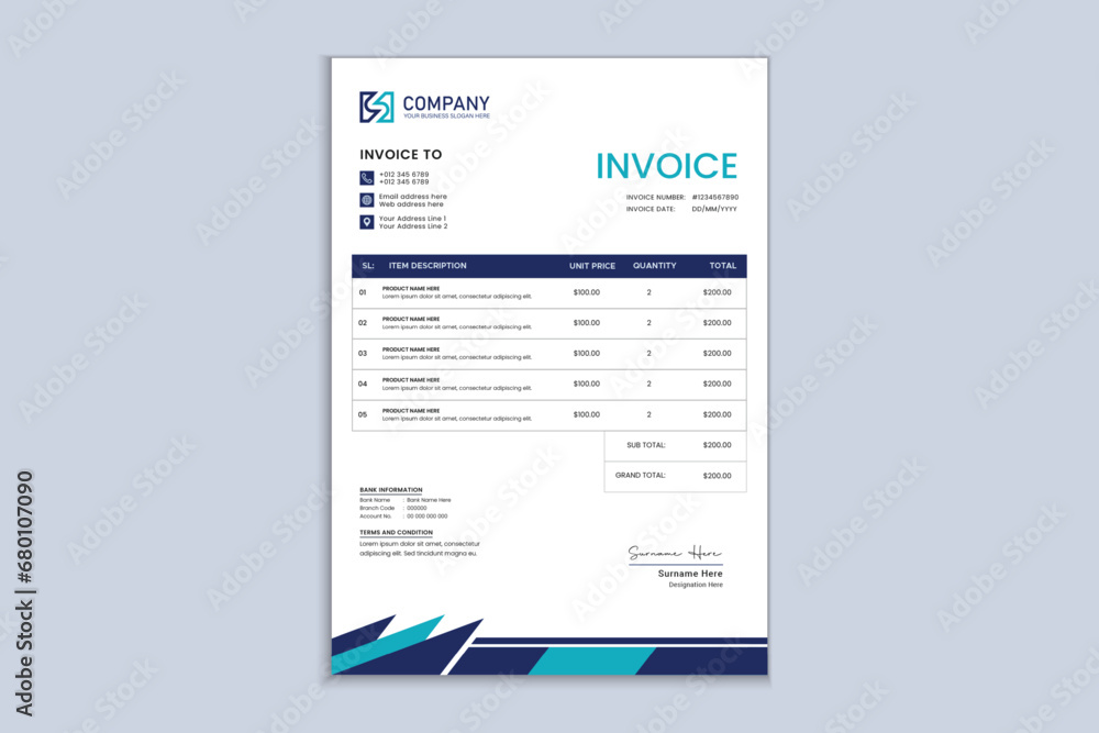 Naklejka premium Creative professional invoice design for corporate business