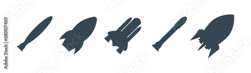 Rocket silhouette illustration astronaut vehicle icon. Rocket launch vector missle spaceship future speed cartoon concept.