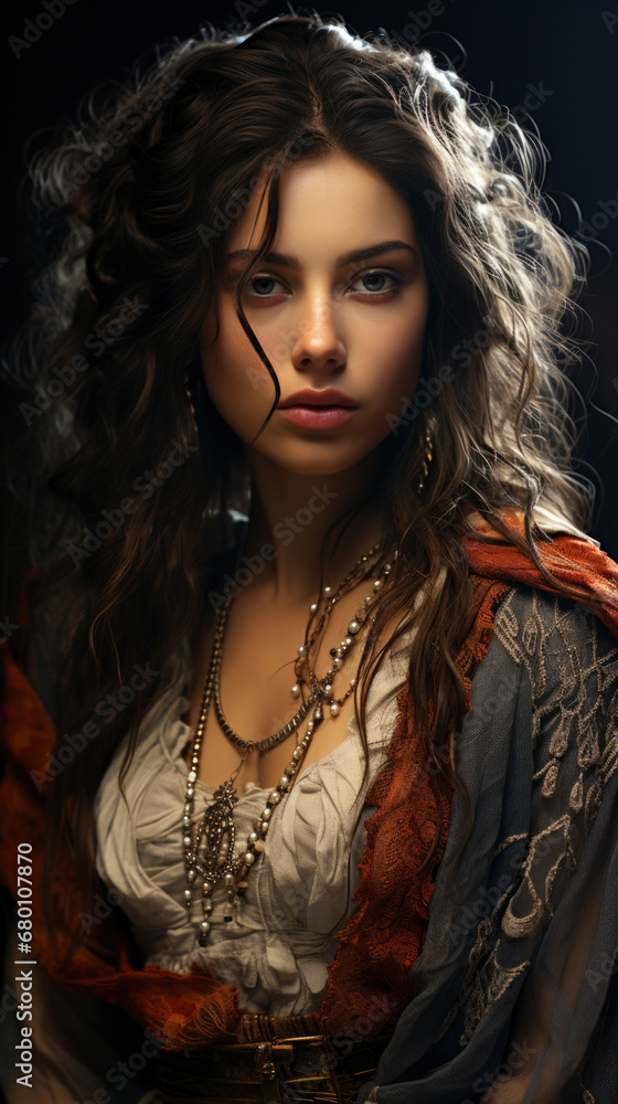 Graceful and beautiful, she stands in ancient attire; a vertical portrait capturing a story for an alluring book cover. Graceful and beautiful, she stands in ancient attire; a vertical portrait capturing a story for an alluring book cover.