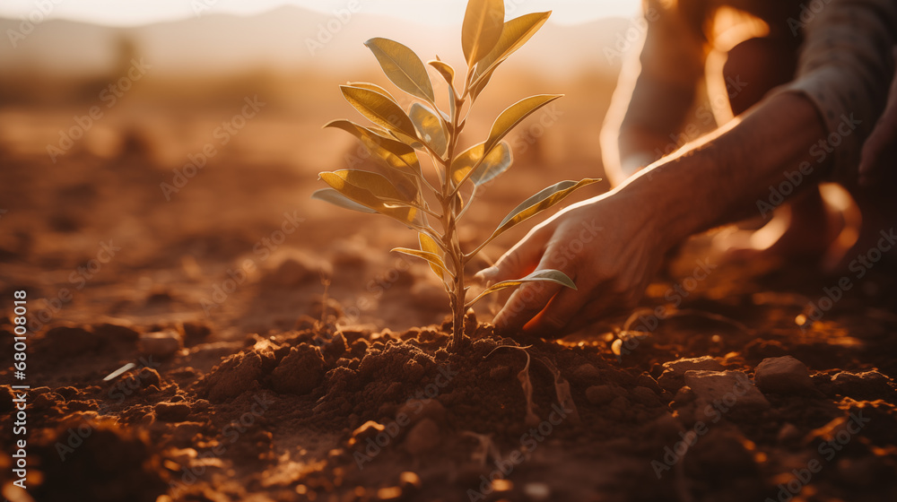 hands holding plant in the ground hands holding plant in the ground