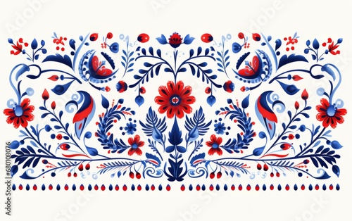 Colorful Folk Art Flowers in Slavic Style Ornamentation