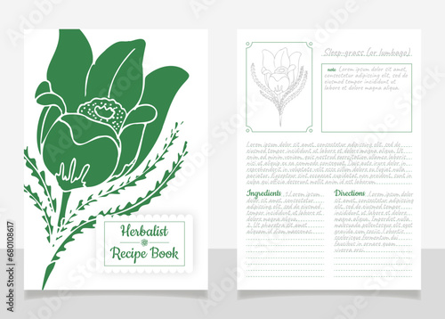 set of recipe book pages, a template for notes on the preparation of herbal tinctures, ointments, etc.